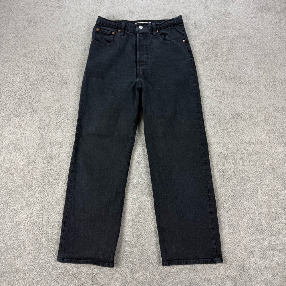 Levi's Ribcage Straight Ankle Jeans Black High Rise Button Fly Size 28